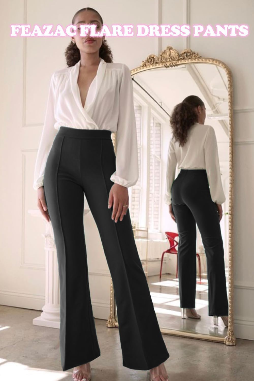 High Waisted Dress Pants for Women Bell Bottom Casual Pants Stretchy Flared Trousers